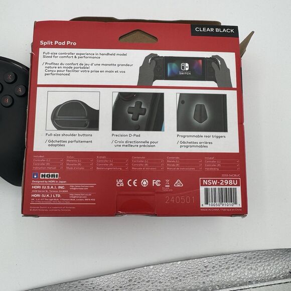 Hori Split Pad Pro Controller for Nintendo Switch Clear Black Open Box - Picture 8 of 16